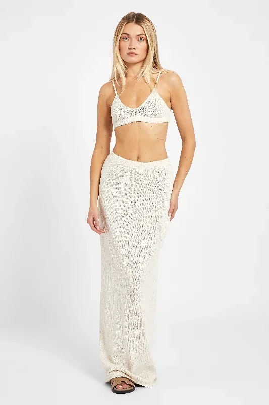 Crochet Knit Maxi Skirt - Cream