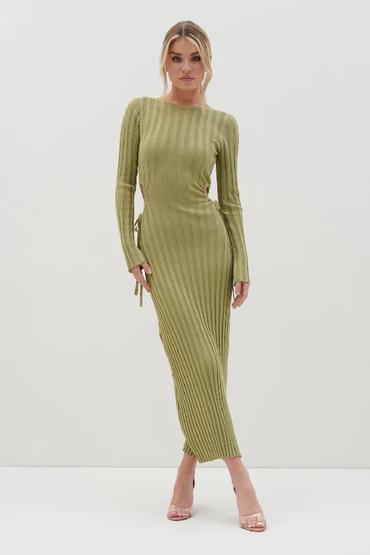 Dahlia Cut Out Maxi Knit Dress - Tarragon Green