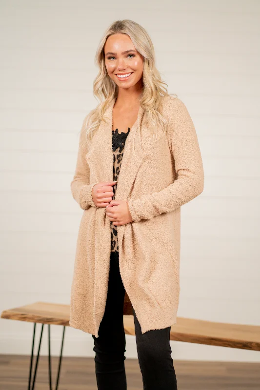 Drape Neck Fuzzy Open Cardigan Sweater