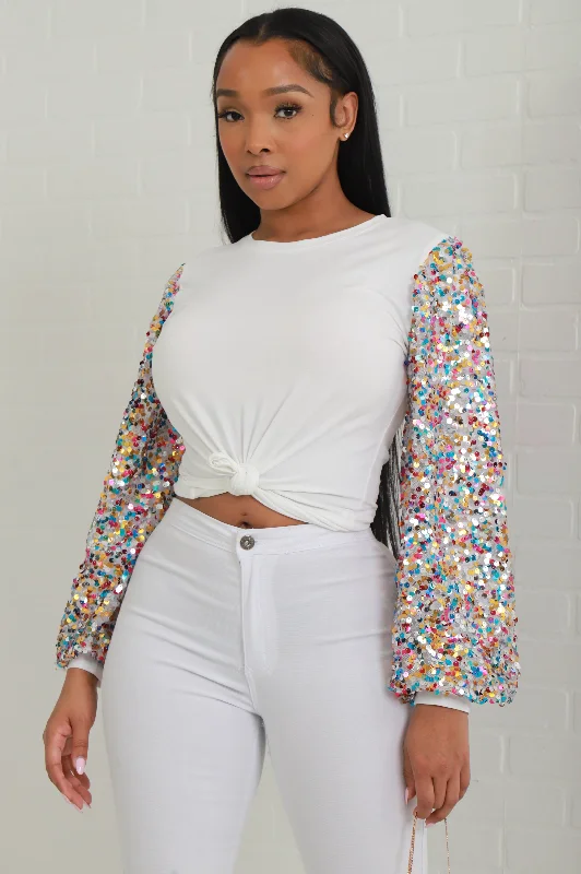 Edge Of Glory Multicolored Sequin Top - White