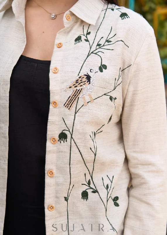 exclusive-textured-cotton-light-beige-one-sided-embroidery-shirt-skirt-optional