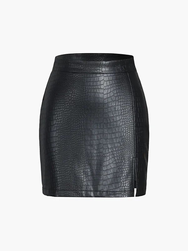 Faux Leather Textured Mini Skirt