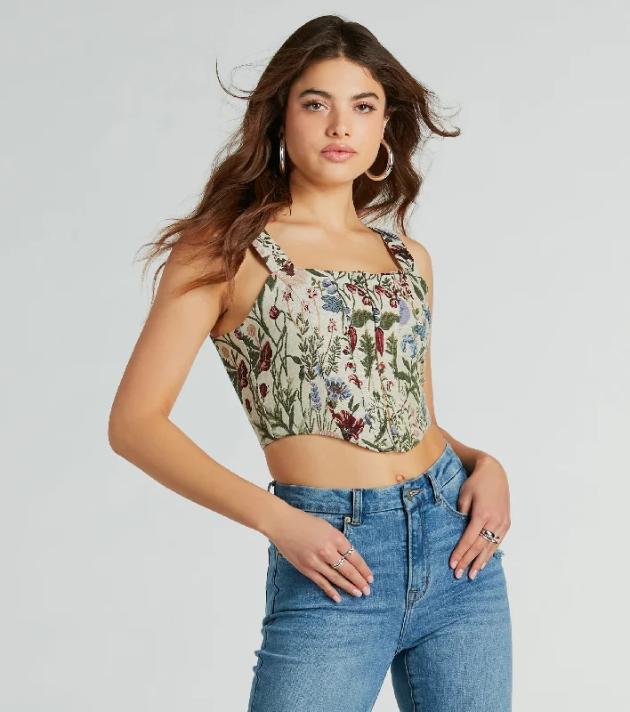 Garden Fantasy Floral Lace-Up Corset Top