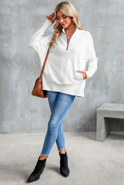 half-zip-pocketed-dropped-shoulder-sweatshirt