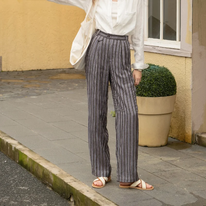 Gray Striped Linen Long Pants[2024年6月下旬-7月上旬発送予定]