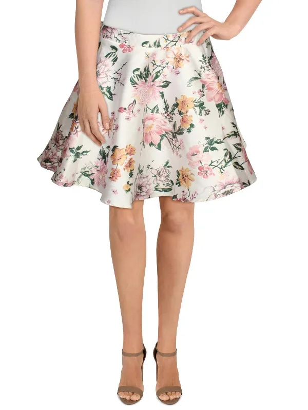 Juniors Womens Floral Print Mini Flare Skirt