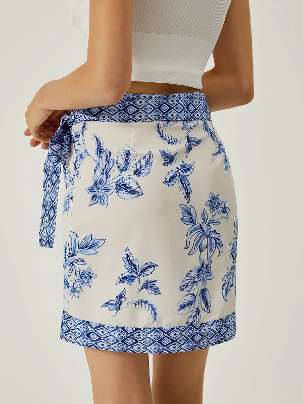 lace-up-floral-print-short-skirt