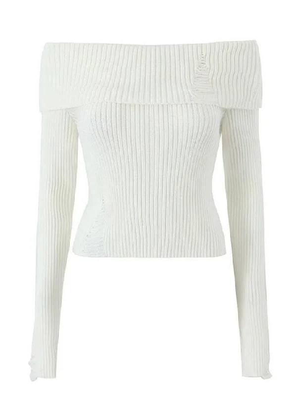 long-sleeve-off-shoulder-plain-ribbed-knit-sweater