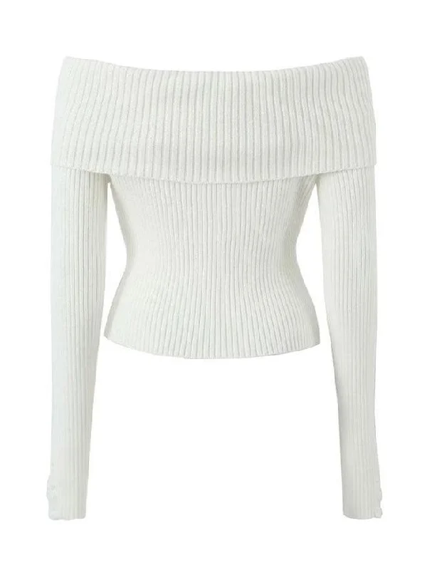 long-sleeve-off-shoulder-plain-ribbed-knit-sweater