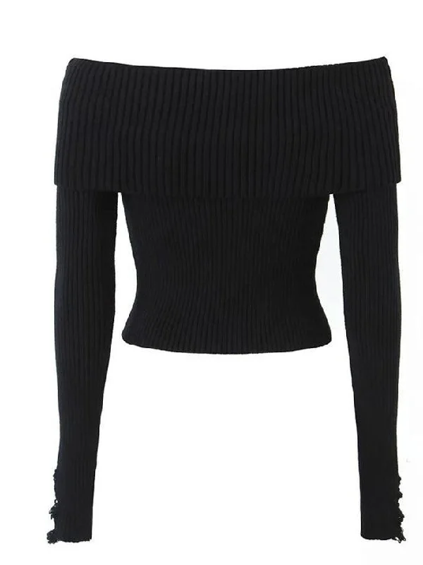 long-sleeve-off-shoulder-plain-ribbed-knit-sweater