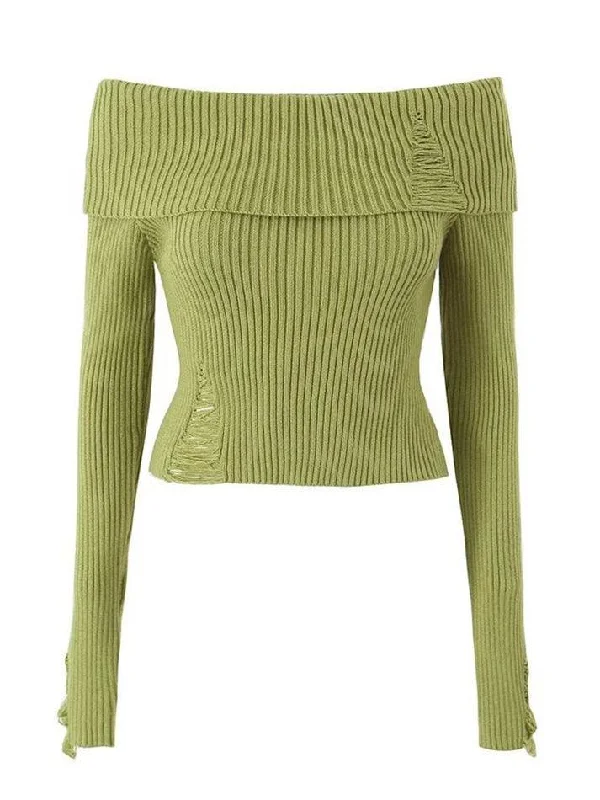 long-sleeve-off-shoulder-plain-ribbed-knit-sweater