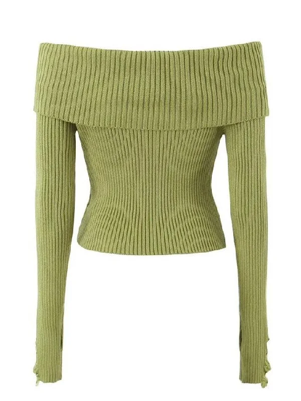 long-sleeve-off-shoulder-plain-ribbed-knit-sweater