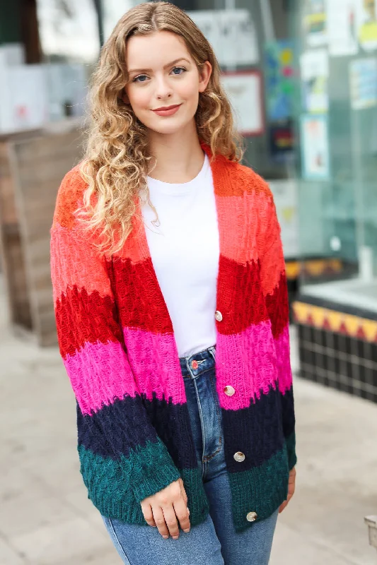 magenta-navy-honeycomb-knit-button-down-cardigan