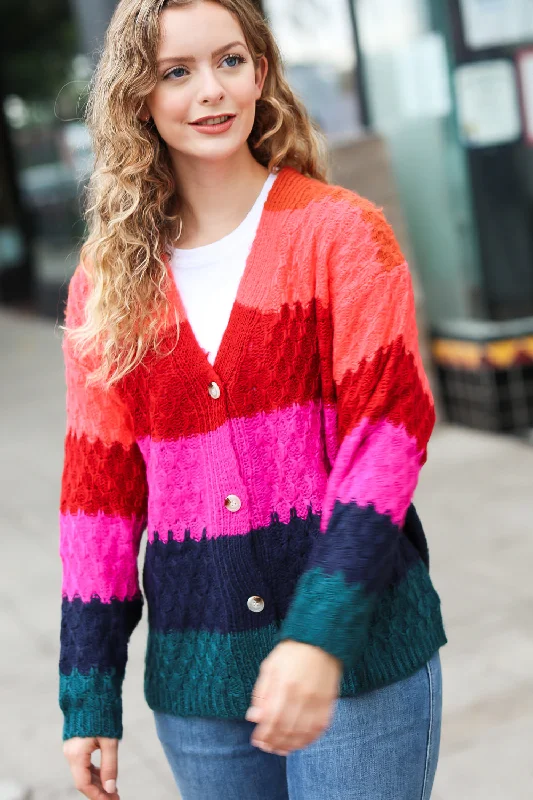 magenta-navy-honeycomb-knit-button-down-cardigan