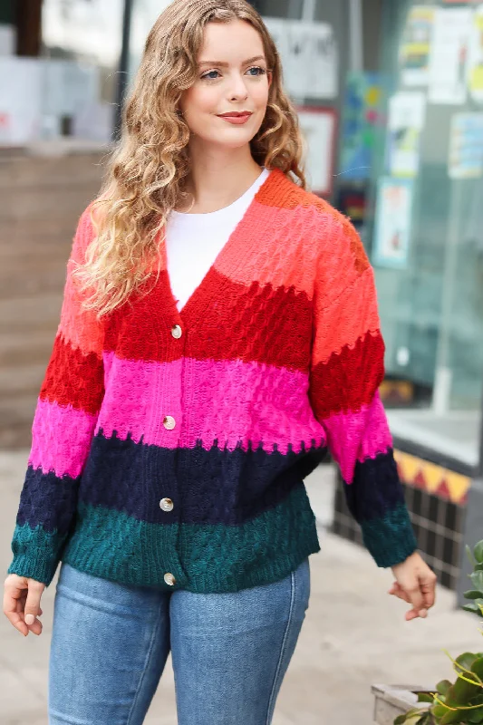 magenta-navy-honeycomb-knit-button-down-cardigan