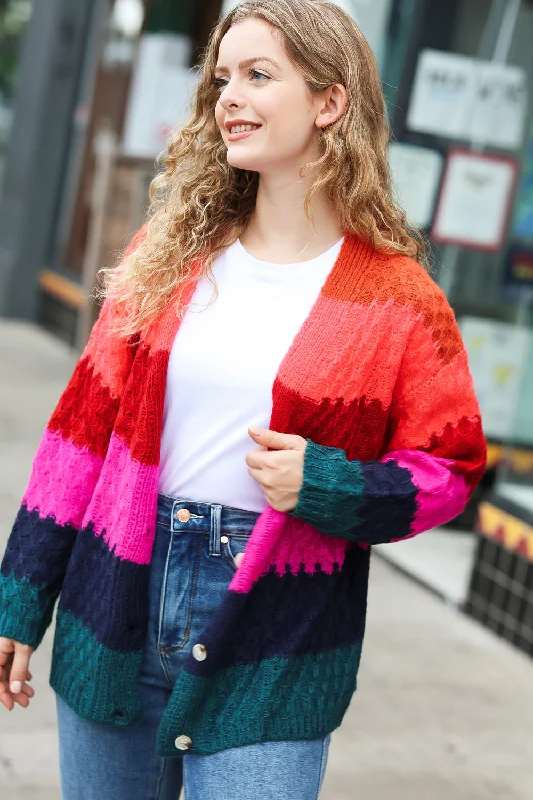 magenta-navy-honeycomb-knit-button-down-cardigan