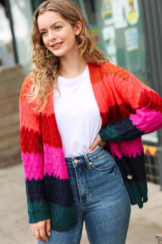 magenta-navy-honeycomb-knit-button-down-cardigan