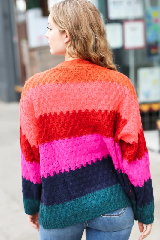 magenta-navy-honeycomb-knit-button-down-cardigan