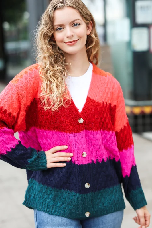 magenta-navy-honeycomb-knit-button-down-cardigan