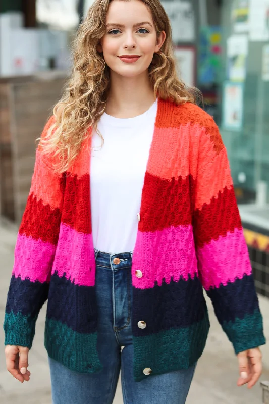 magenta-navy-honeycomb-knit-button-down-cardigan