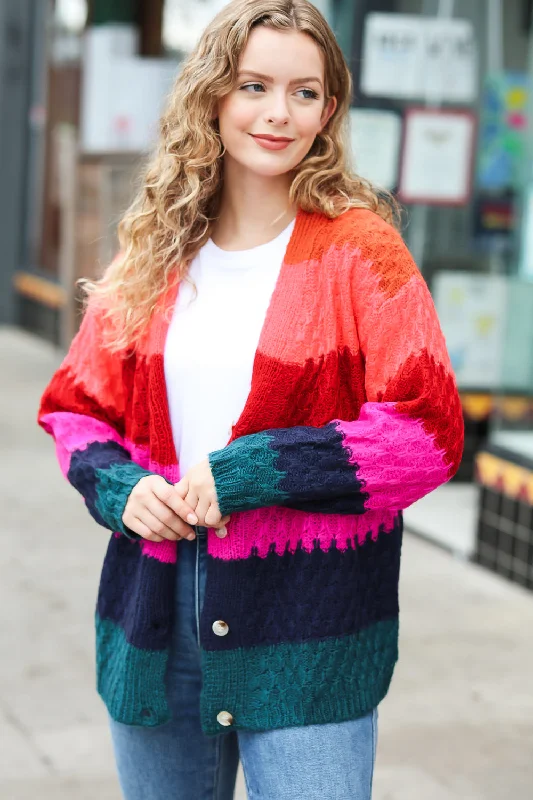 magenta-navy-honeycomb-knit-button-down-cardigan