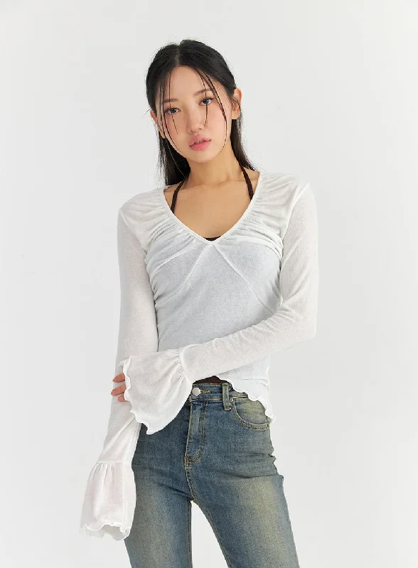 mesh-v-neck-shirred-crop-top-co327