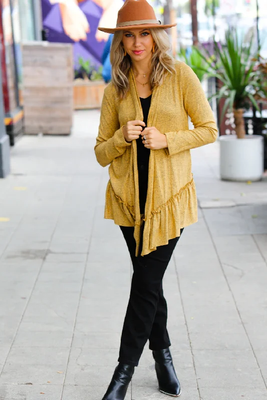 mustard-two-tone-ruffle-open-cardigan