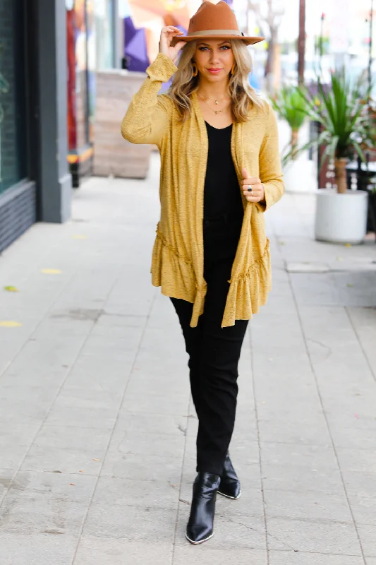 mustard-two-tone-ruffle-open-cardigan