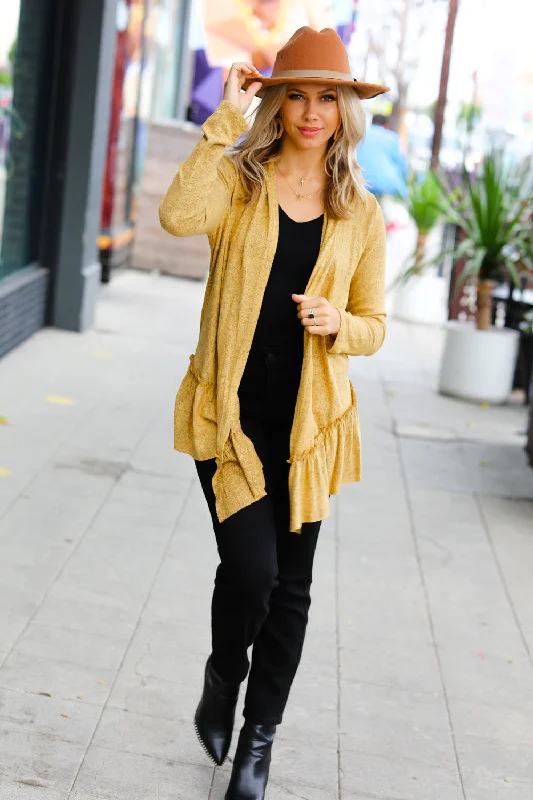 mustard-two-tone-ruffle-open-cardigan