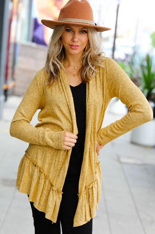 mustard-two-tone-ruffle-open-cardigan