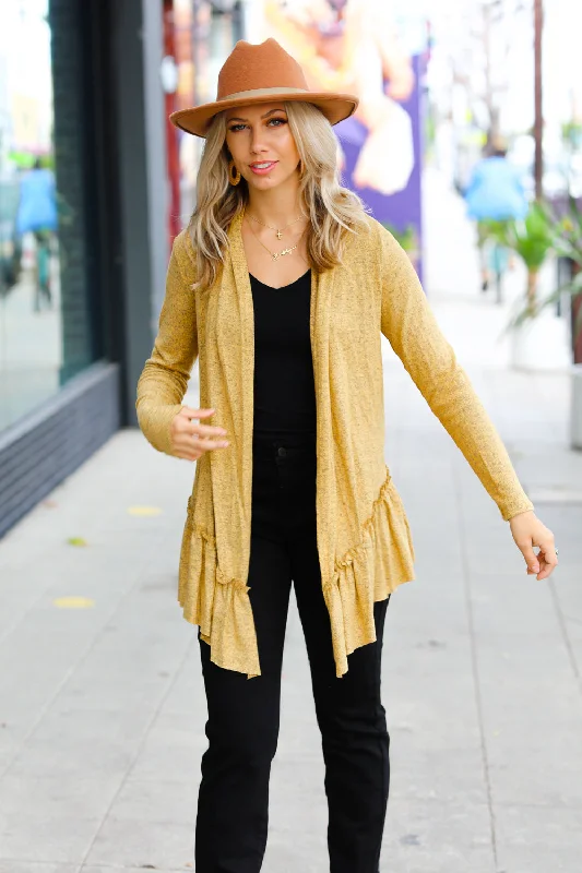 mustard-two-tone-ruffle-open-cardigan