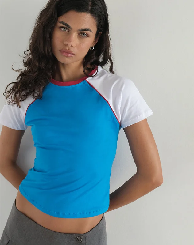 Nagita Racer Top in Aqua Blue with Red Binding