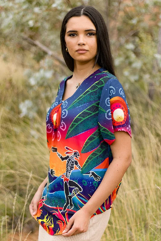 Fire Spirit People NAIDOC 2024 V Neck Women's Short Sleeve Blouse