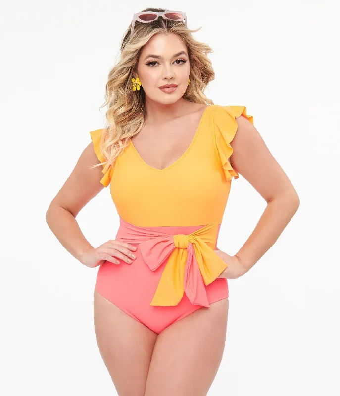 Neon Orange & Neon Pink One Piece Swimsuit