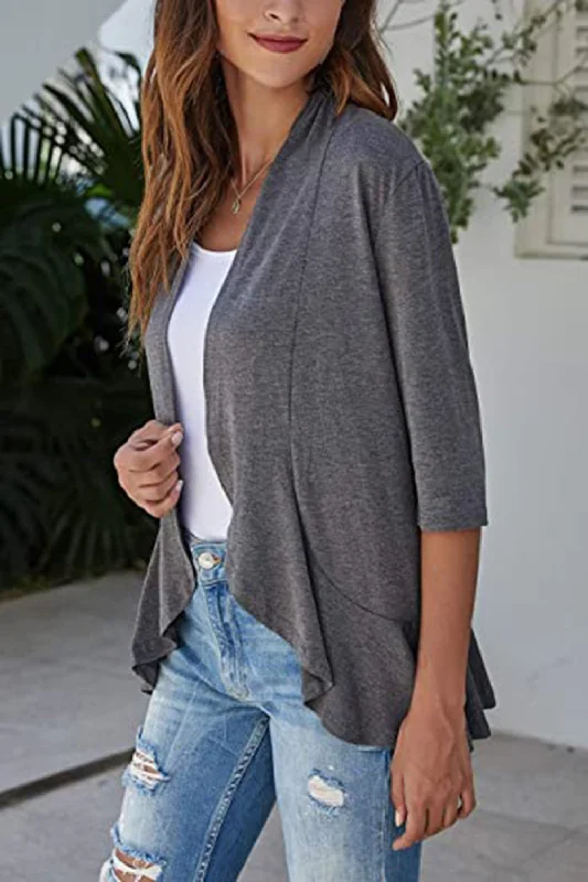 open-front-ruffle-trim-cardigan