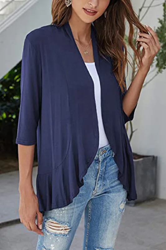 open-front-ruffle-trim-cardigan