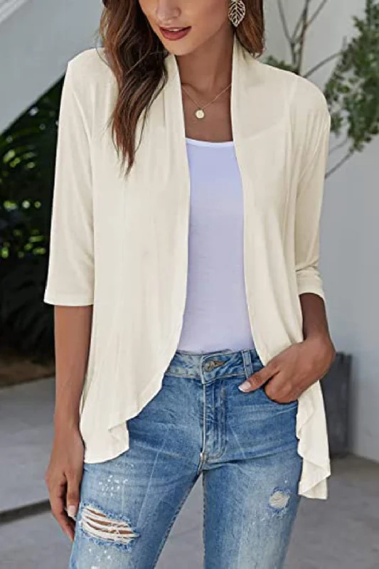 open-front-ruffle-trim-cardigan