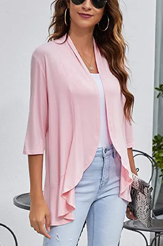 open-front-ruffle-trim-cardigan