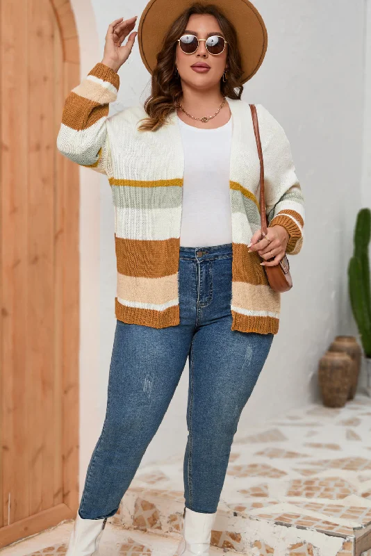 plus-size-color-block-long-sleeve-cardigan