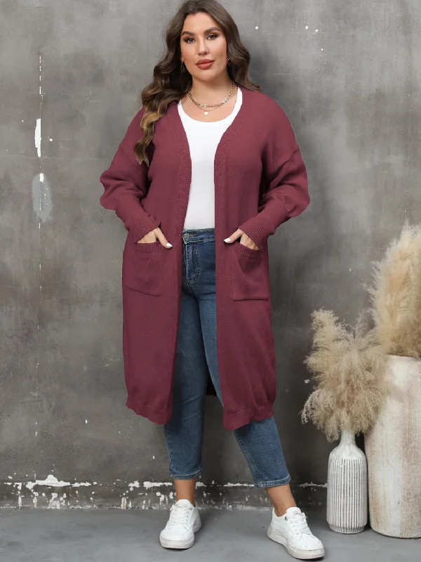 plus-size-long-sleeve-pocketed-cardigan