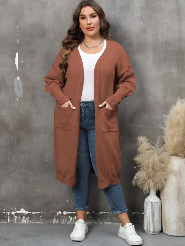 plus-size-long-sleeve-pocketed-cardigan