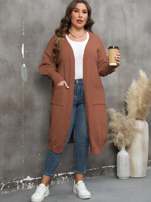 plus-size-long-sleeve-pocketed-cardigan