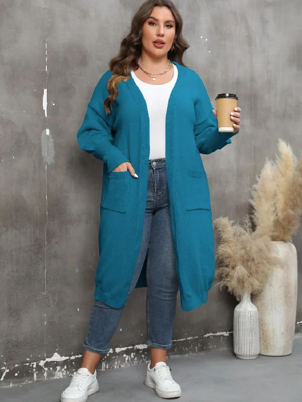 plus-size-long-sleeve-pocketed-cardigan