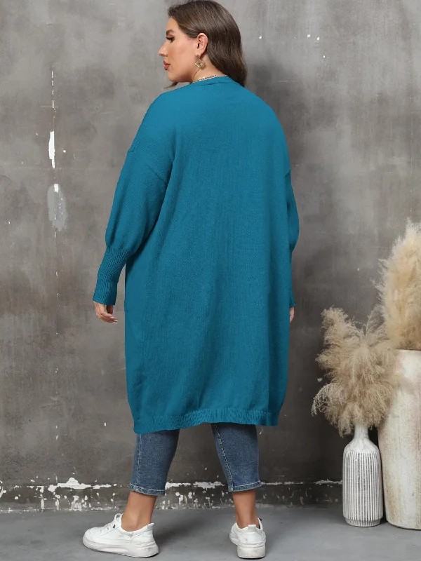 plus-size-long-sleeve-pocketed-cardigan