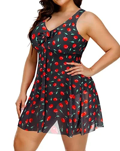 Plus Size One Piece Swimsuit For Women Swimdress-Black Cherry