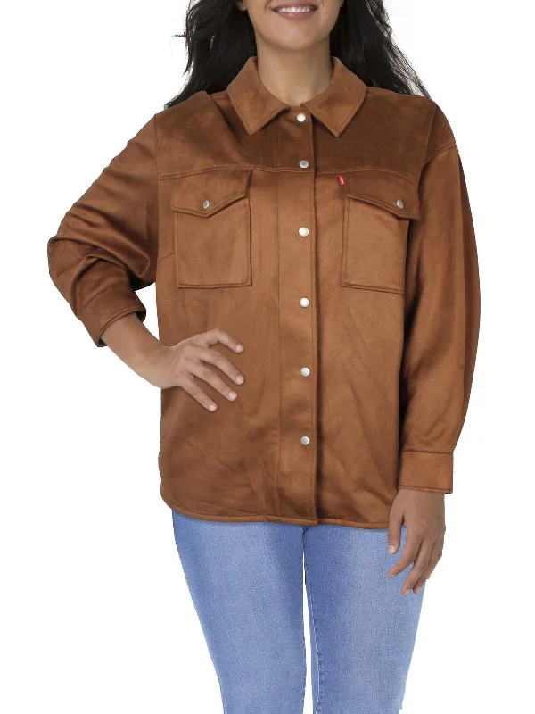 plus-womens-faux-suede-collared-shirt-jacket