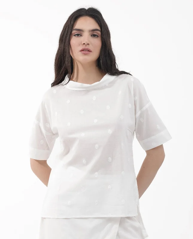 Rareism Women'S Raviolt White Cotton Fabric Regular Sleeves V-Neck Solid Regular Length Top