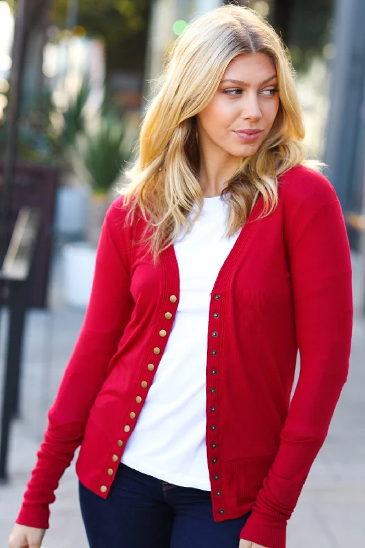 red-snap-button-rib-detail-cardigan