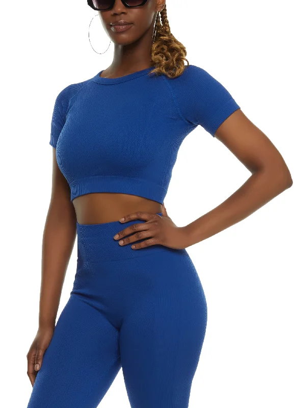 Seamless Textured Crew Neck Crop Top