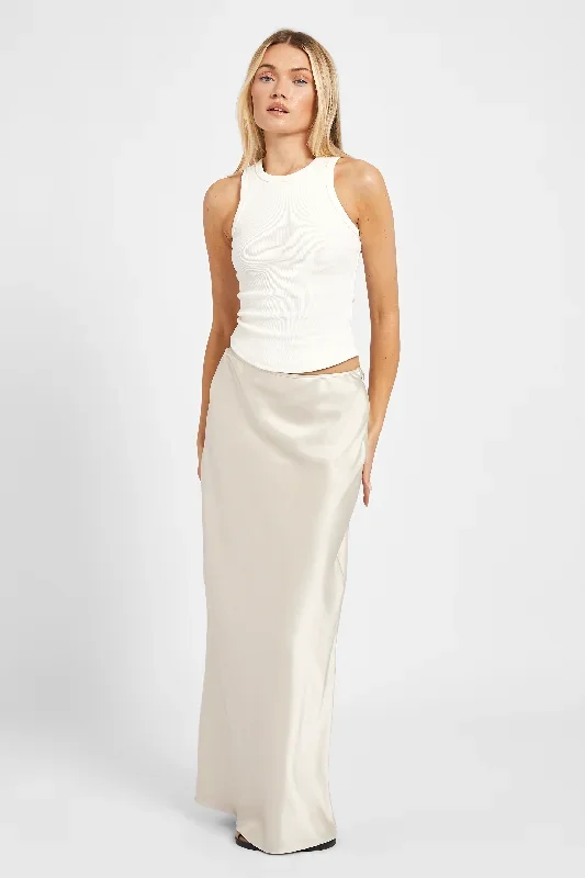 Satin Mid Rise Maxi Skirt - Champagne